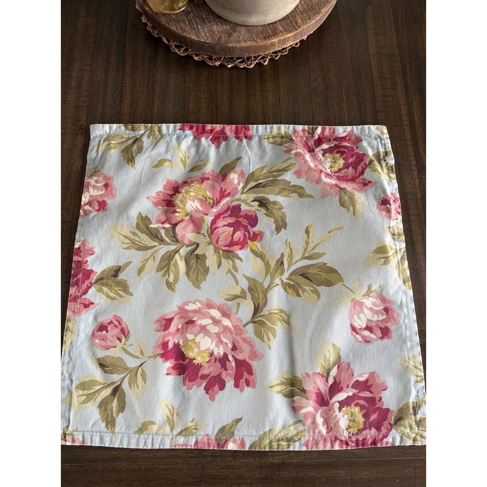 Pottery Barn Blue Peony Floral Throw Pillow Pillowcase 20" Sq Cotton Cottagecore